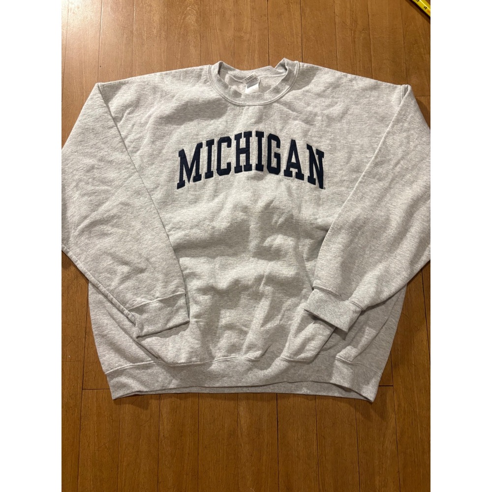 Gildan Heavy Blend Michigan Sweatshirt Mens 2XL Gray Crewneck Fleece Pullover